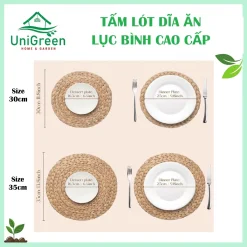 Tấm lót dĩa ăn, miếng lót cói lục bình, phong cách Vintage, hàng thủ công, lót bàn ăn