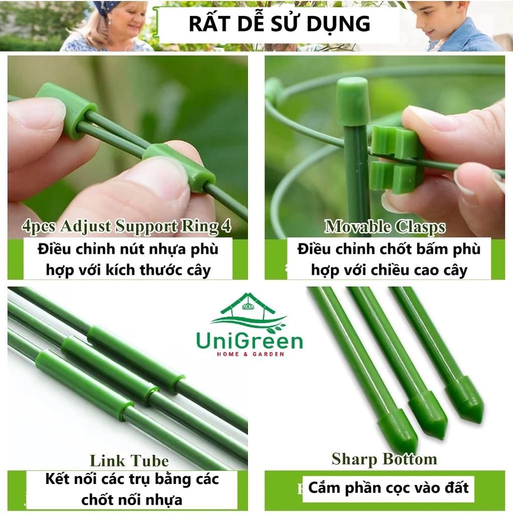 Bộ giá đỡ hoa hồng, cà chua, cây cảnh, hỗ trợ dây leo, size cao 45/60/75/90/120cm Bộ giá đỡ hoa hồng, cà chua, cây cảnh, hỗ trợ dây leo, size cao 45/60/75/90/120cm - Ảnh 2