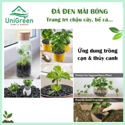 [Túi 5kg] Sỏi Đen Bóng Cao Cấp, Sỏi Trang Trí Hồ Cá, Trải Sân Vườn, Chậu Cây