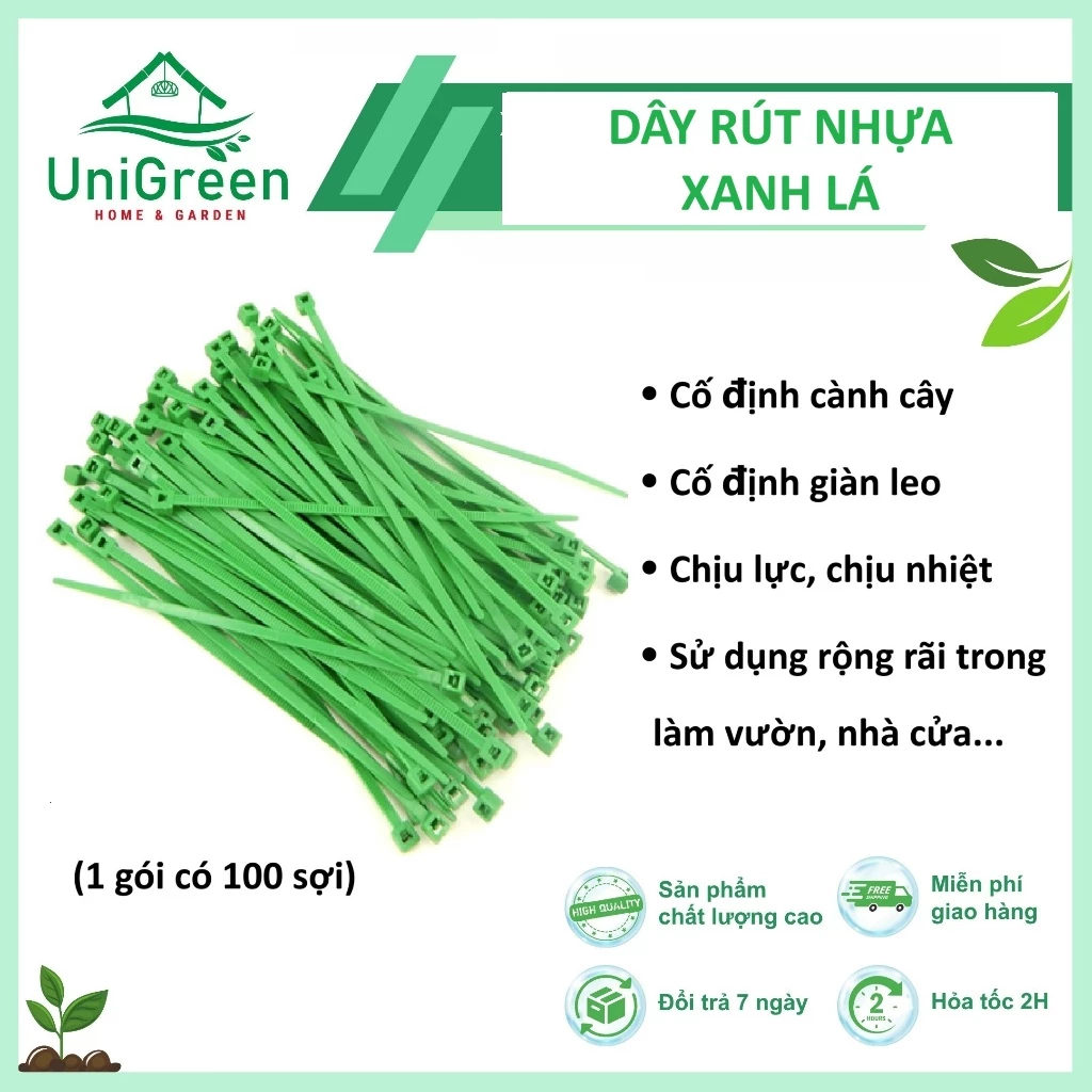 Dây Rút Làm Vườn Unigreen Home&Garden, Màu Xanh Lá, Túi 100 Sợi, Đỡ Trái, Đỡ Nhánh Cây, Cố Định Giàn Leo Dây Rút Làm Vườn Unigreen Home&Garden, Màu Xanh Lá, Túi 100 Sợi, Đỡ Trái, Đỡ Nhánh Cây, Cố Định Giàn Leo