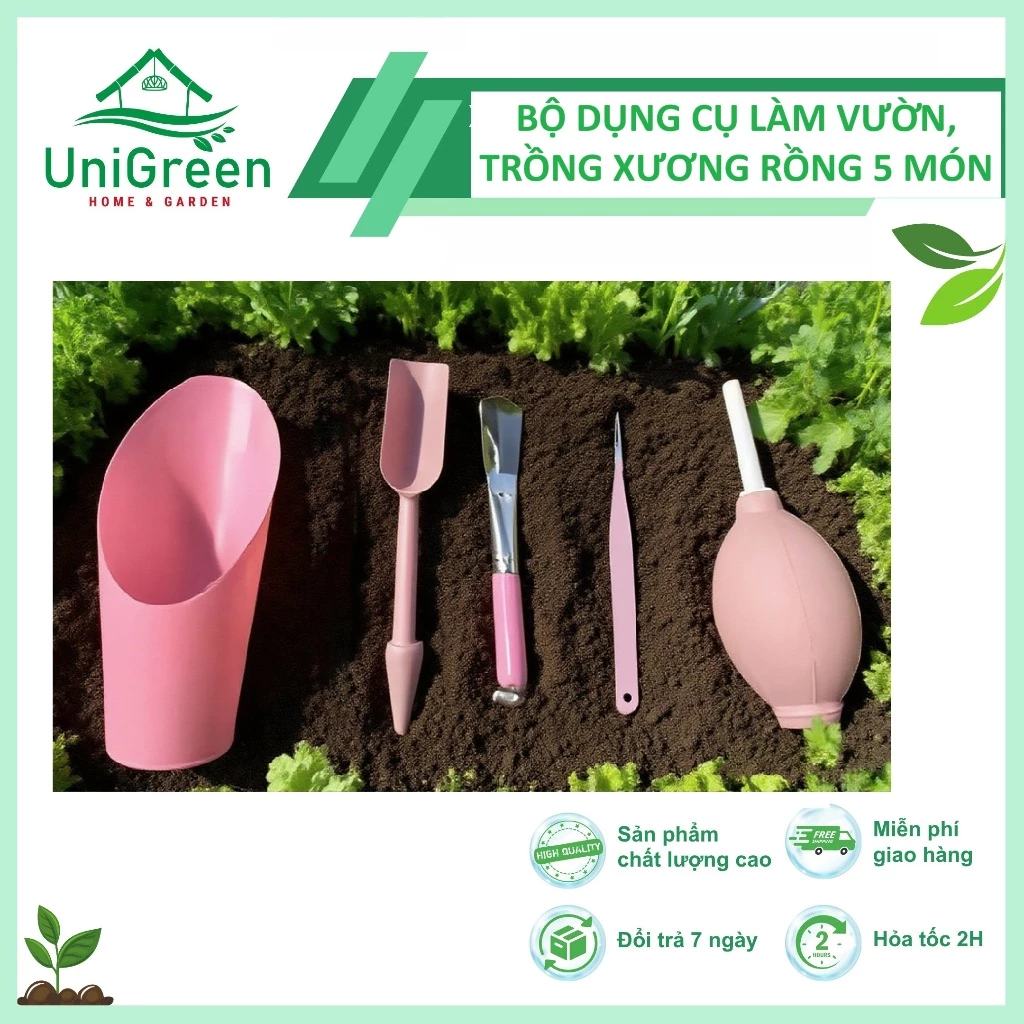 Bộ Dụng Cụ Làm Vườn Mini 5 Món Unigreen Home & Garden, Chuyên Trồng Sen Đá, Xương Rồng, Tiểu Cảnh